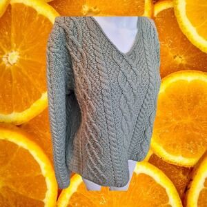 Paul James Cable Knit V Neck Wool Sweater Made‎ England M